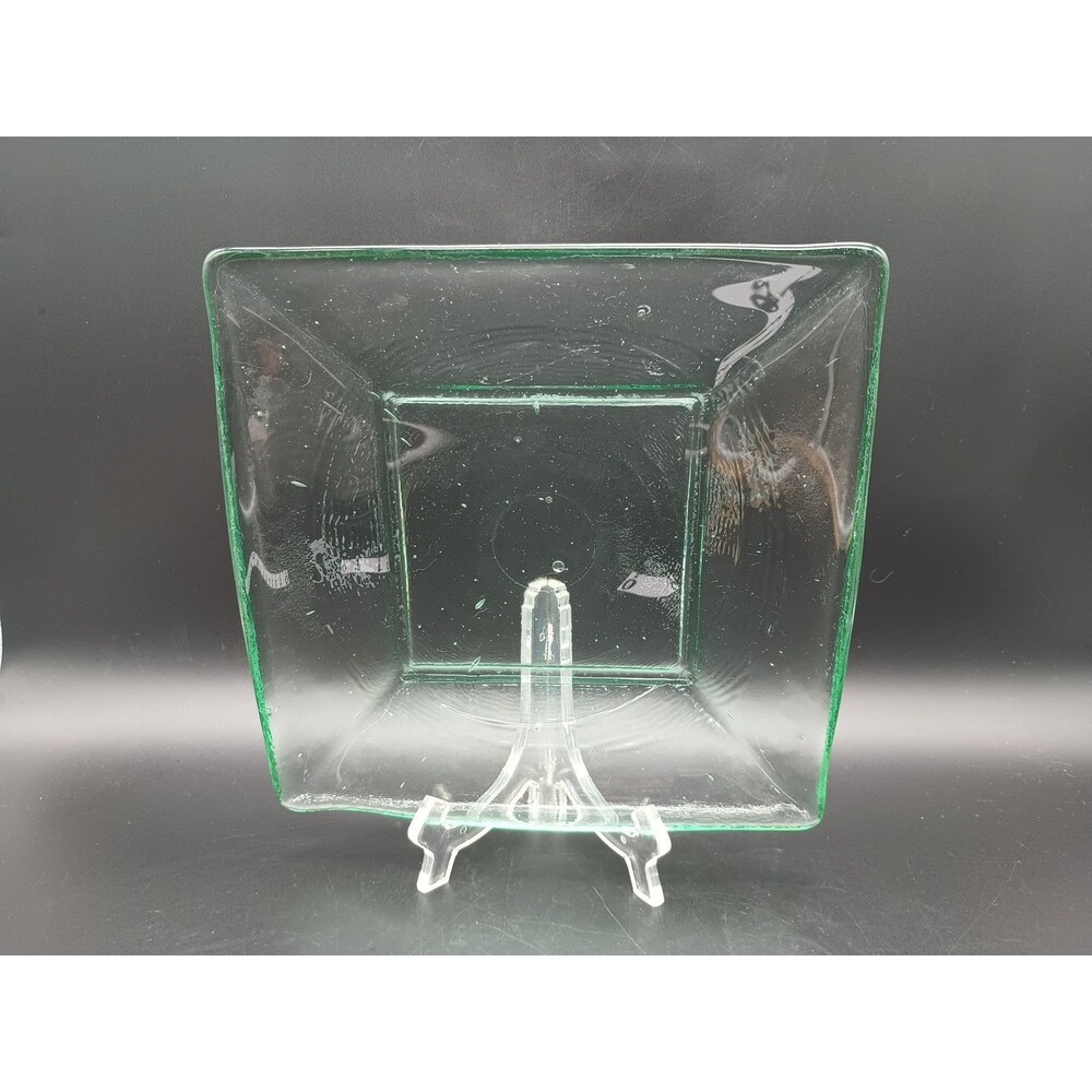 recycled glass plate Handmade Art Glass Green 8.5" Square Heavy